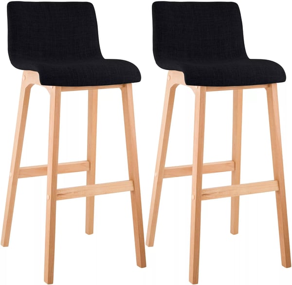 Set med 2 Hoover Barstolar i Tyg, Svart, Ben i Naturträ