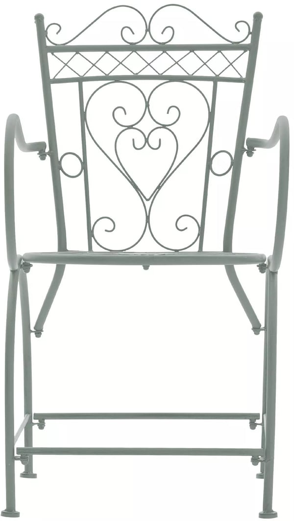 Sheela Antik Grøn Metal Havestol - Håndlavet Elegance, 10 kg, 60 x 48 x 88 cm