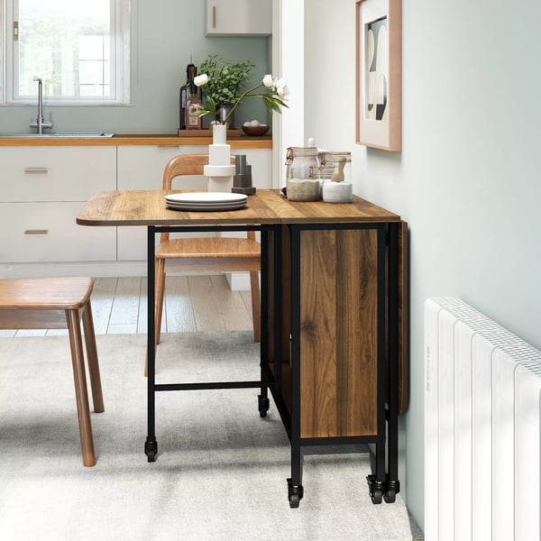 HOMCOM Klapbart Spisebord - Lysbrun, 6 Personer, M. Opbevaring & Hjul, 130x80x74 cm