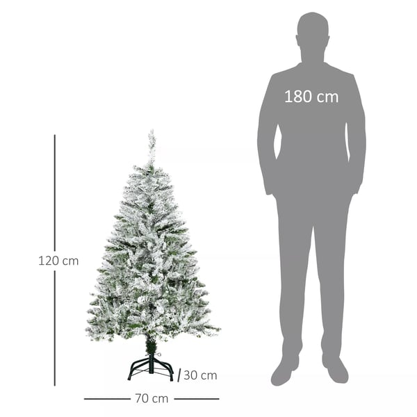 Konstgjord julgran, 120 cm konstgran med konstsnö, med 200 grenspetsar, fällbar med stativ, för julfest, inomhus, grön | Aosom