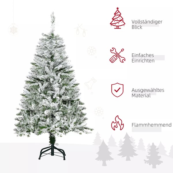 Konstgjord julgran, 120 cm konstgran med konstsnö, med 200 grenspetsar, fällbar med stativ, för julfest, inomhus, grön | Aosom