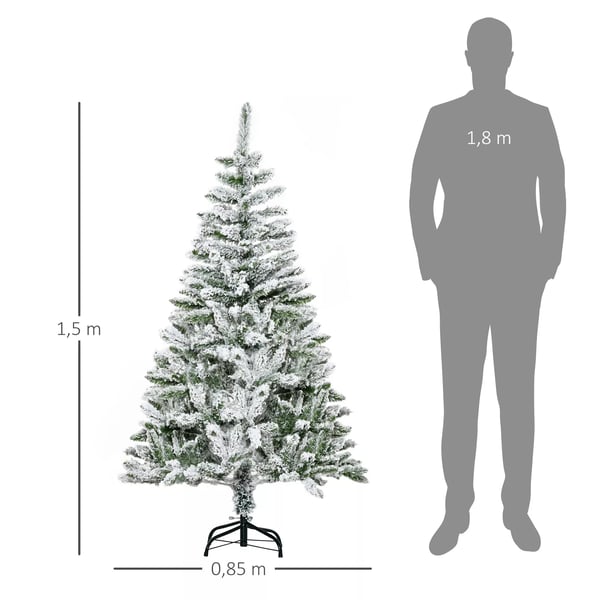 Julgran 150 cm Konstgjord tall med konstsnö, 358 grenspetsar, stativ Julgran för julfirande, Inomhus, Grön | Aosom