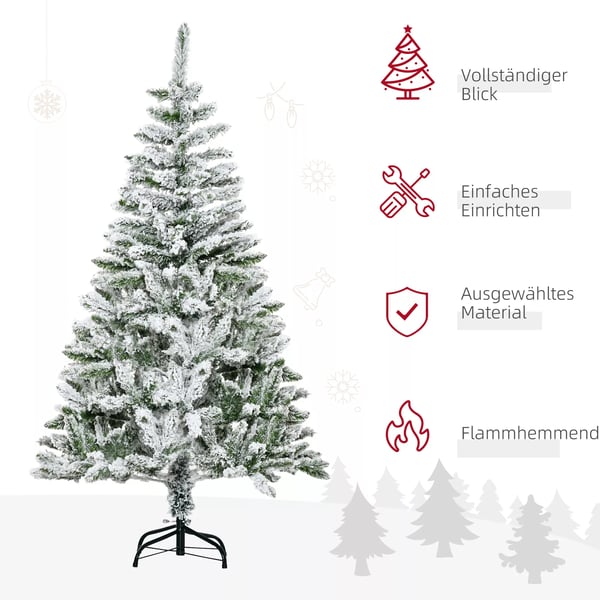 Julgran 150 cm Konstgjord tall med konstsnö, 358 grenspetsar, stativ Julgran för julfirande, Inomhus, Grön | Aosom