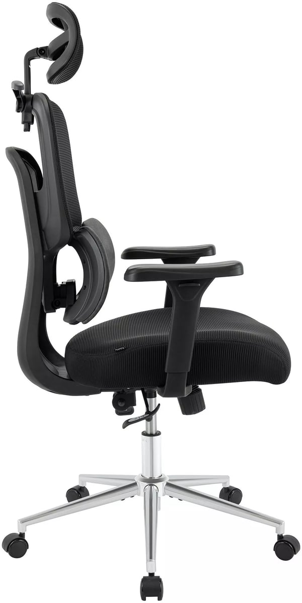 Lothenda Ergonomisk Kontorstol - Sort Stof med Krom-look Metalbase, Justerbar Nakkestøtte & Armlæn, 150 kg Kapacitet