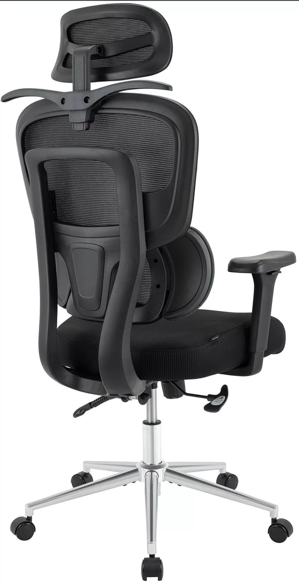 Lothenda Ergonomisk Kontorstol - Sort Stof med Krom-look Metalbase, Justerbar Nakkestøtte & Armlæn, 150 kg Kapacitet