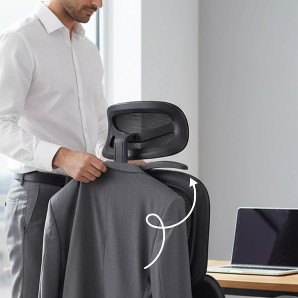 Lothenda Ergonomisk Kontorstol - Sort Stof med Krom-look Metalbase, Justerbar Nakkestøtte & Armlæn, 150 kg Kapacitet