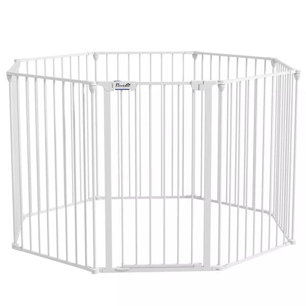 PawHut Løbegård til hunde, Foldbar, 8 paneler, 90 cm, Hvid, Stål/Plast