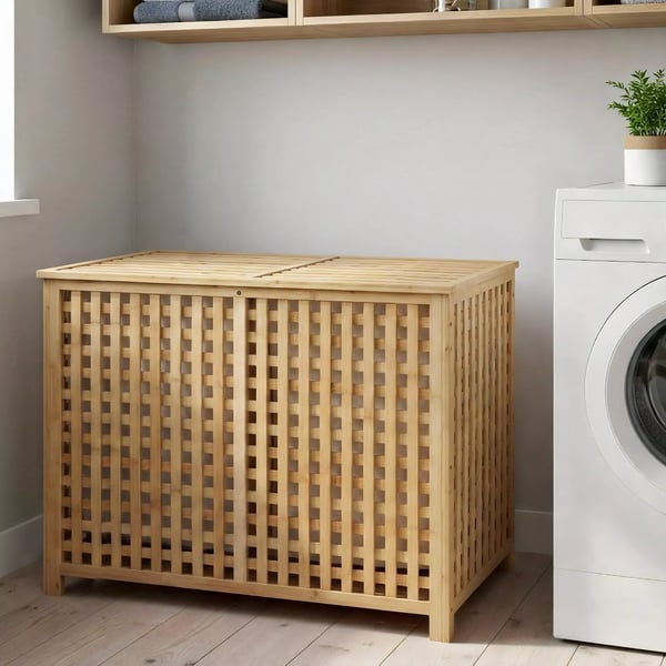 Dorothea Bambu Pyykkikori Natural Wood 2 pussia 95L Pesutupa Kylpyhuoneen Sisustus