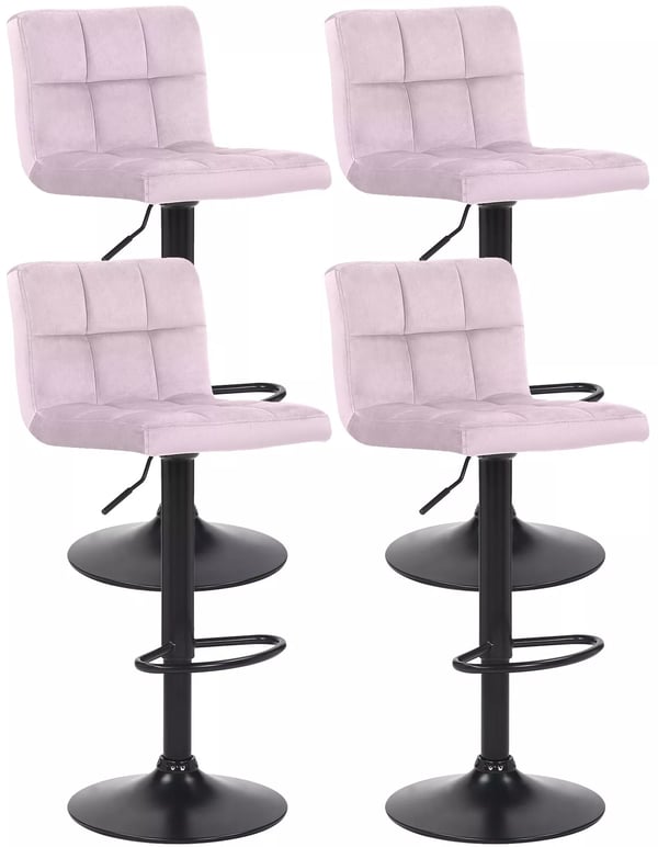 Set med 4 Feni Rosa Sammet Barstolar med Matt Svart Metallställ, Justerbar Höjd och Svängbar