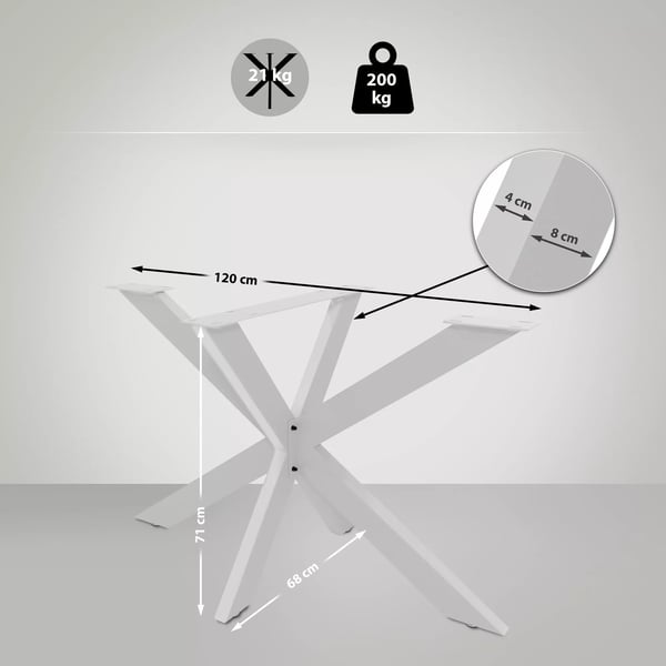 Bordben i metal med gulvbeskyttere - Hvid, 120x68x71 cm