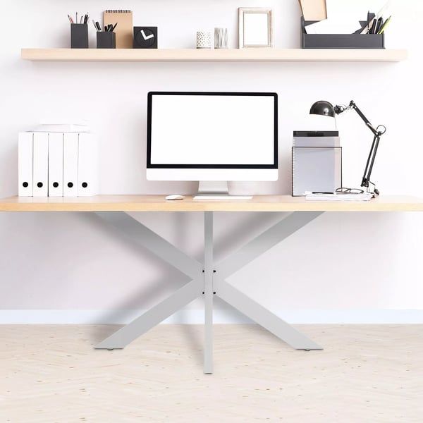 Bordben i metal med gulvbeskyttere - Hvid, 120x68x71 cm