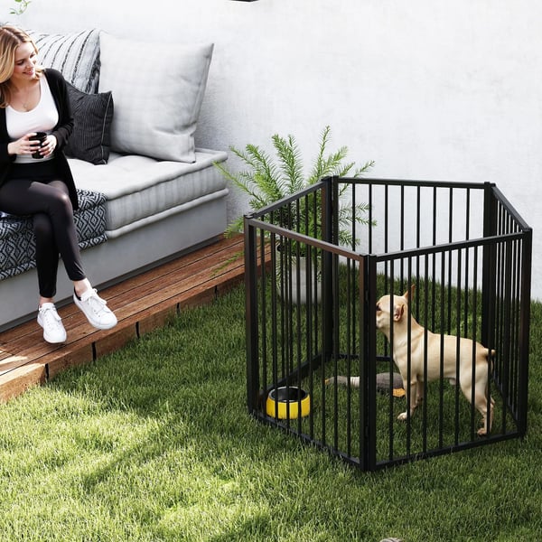 Hundegård, kæledyrspark, 5 paneler, bærbart foldbart hegn, sikkert, sort