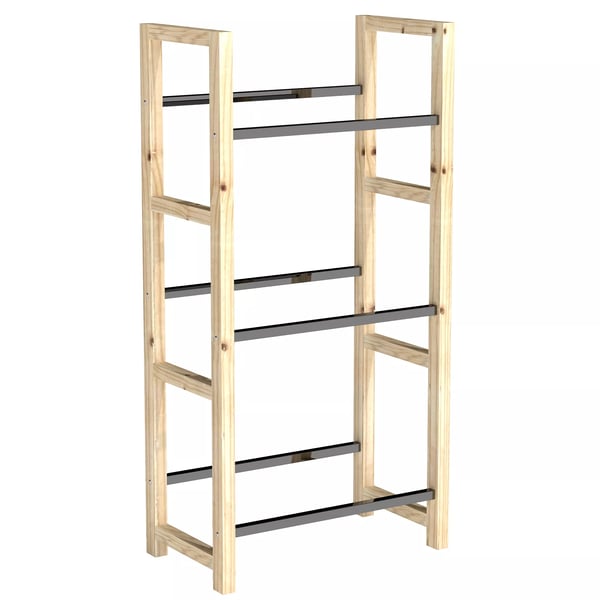 Outsunny Øl-/Drikkekasse-reol til 3 ølkasser, Træreol til 3 niveauer, fritstående ølkasseholder af grantræ, naturtræ, 56x32x112 cm