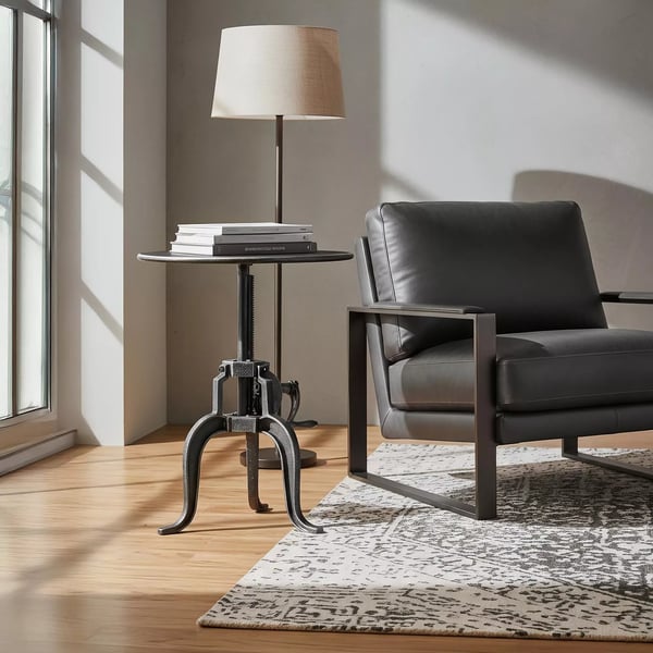 Marcos sofabord i industriel stil, antik sølv, højdejusterbart 46-66 cm, 50x50 cm