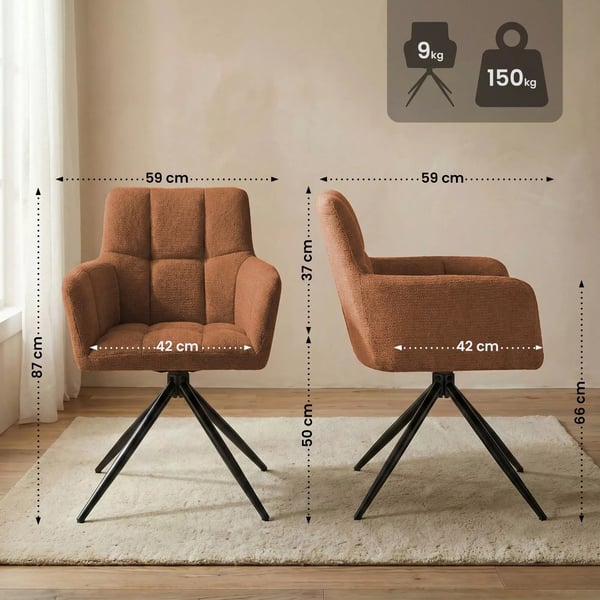 Jonah Orange stofspisebordsstol med matsort metal drejefod