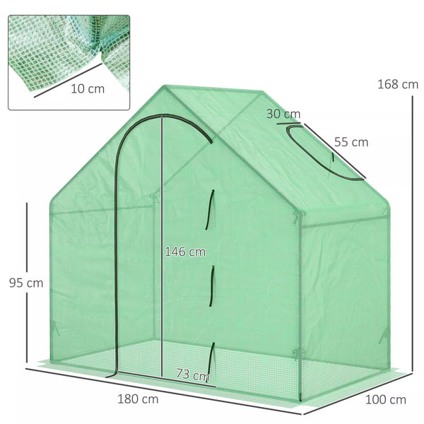 foliedrivhus tomatdrivhus drivhus plantebed med vindue og dør grøn stål PVC-plast 180 x 100 x 168 cm