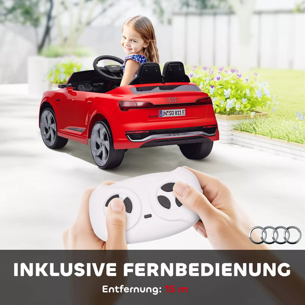 Elektrisk børnebil, 12V Audi Q8, 3-5 km/t, Fjernbetjening, Forlygter, Musik, Rød
