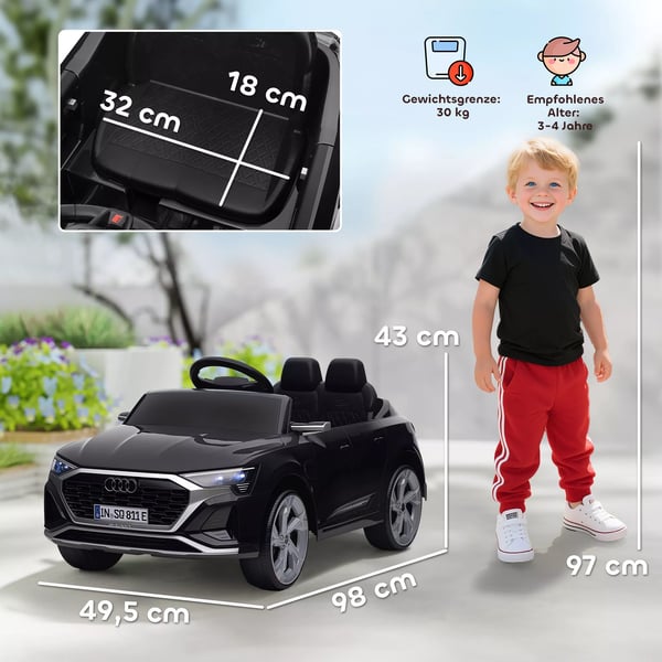 Elektrisk børnebil, 12V Audi Q8, 3-5 km/t, Fjernbetjening, Forlygter, Musik, Sort
