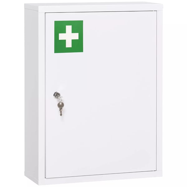 kleankin medicinskab til vægmontering, låsbar, 2 nøgler, stål, hvid, 40x15x53,5cm