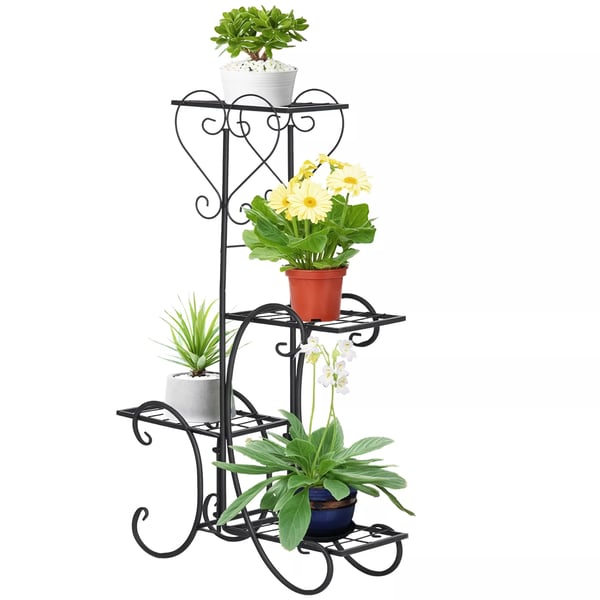Outsunny blomsterreol i metal, 4 etager, plantereol til have & altan, blomstertrappe, sort, 45x24,5x80cm