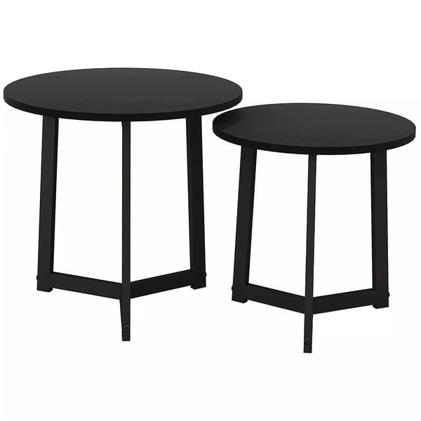 HOMCOM Soffbord 2-pack, runt sidobord med stålram, svart