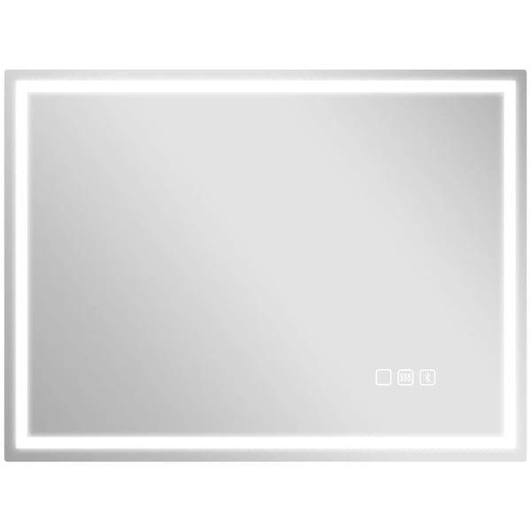 HOMCOM Badeværelsesspejl 80x60 cm, LED, Bluetooth, Ur, Dugfri, Sølv