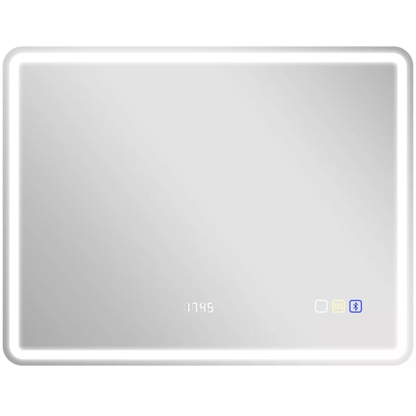 Badspegel med LED-belysning, Bluetooth och klocka, 70x90 cm, Silver, Härdat glas, Imfri
