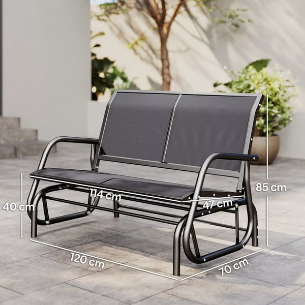 Outsunny 2-personers gyngestol havebænk havegynge siddebænk parkbænk metal havemøbel grå 120 x 70 x 85 cm