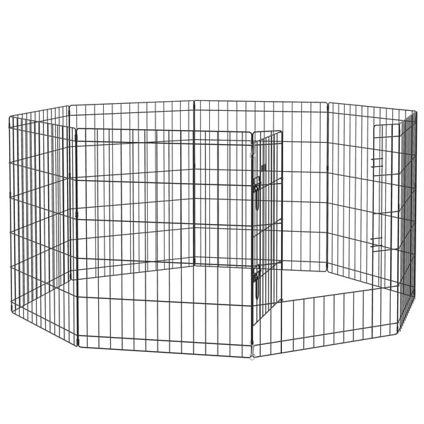 PawHut Metal Hvalpeløbegård m. Lås, 8-delt, Sort, 76 cm Høj