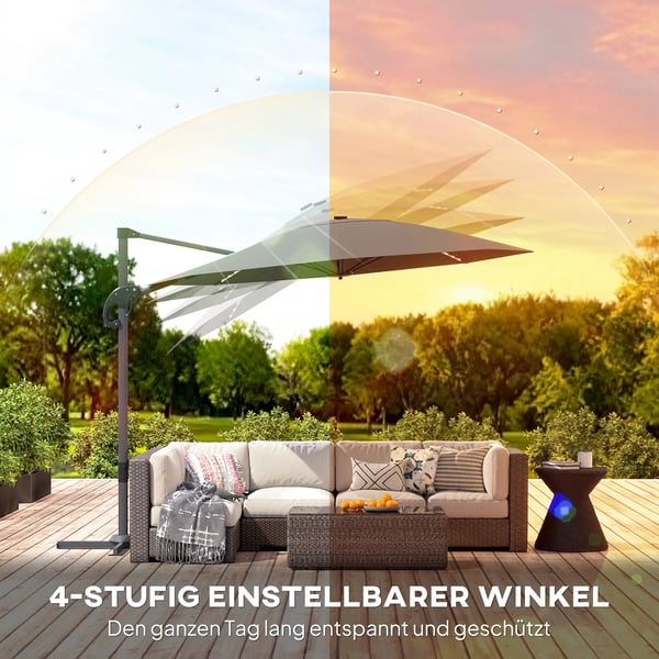Outsunny Alu-parasol m/LED-solceller Ø300 cm, Mørkegrå