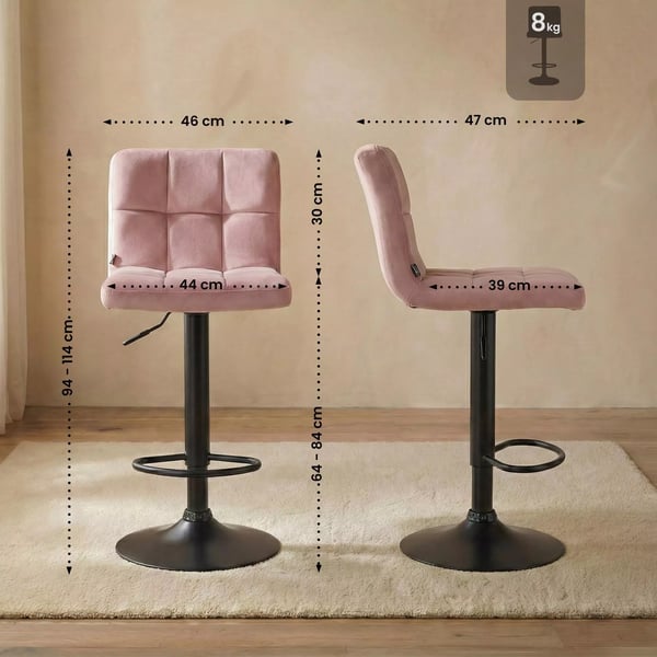Set med 2 Peru barstolar, sammet, rosa