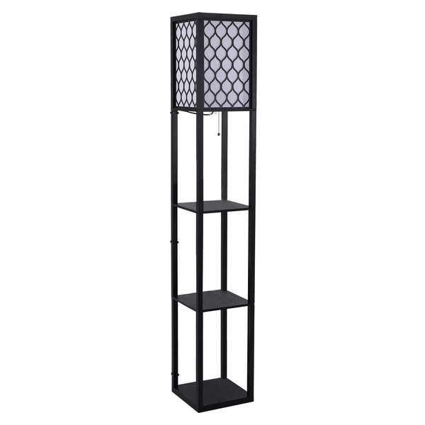 HOMCOM Gulvlampe med hylder, standerlampe, indendørs belysning, E27, op til 40W, til stue/soveværelse, træ, sort, 26x26x160 cm