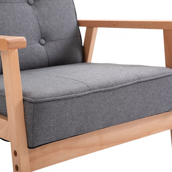 HOMCOM enkeltsofa, loungestol, polstret stol med armlæn, træstel, hør, grå, 64,5x70x74cm