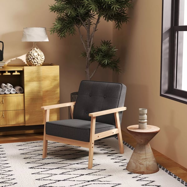 HOMCOM enkeltsofa, loungestol, polstret stol med armlæn, træstel, hør, grå, 64,5x70x74cm