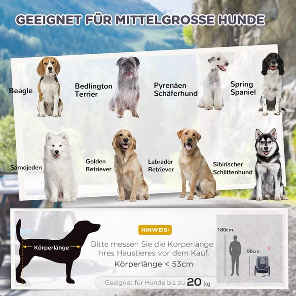 PawHut hundecykelanhænger hundetransport hundecykeltrailer grå+sort 130 x 73 x 90 cm