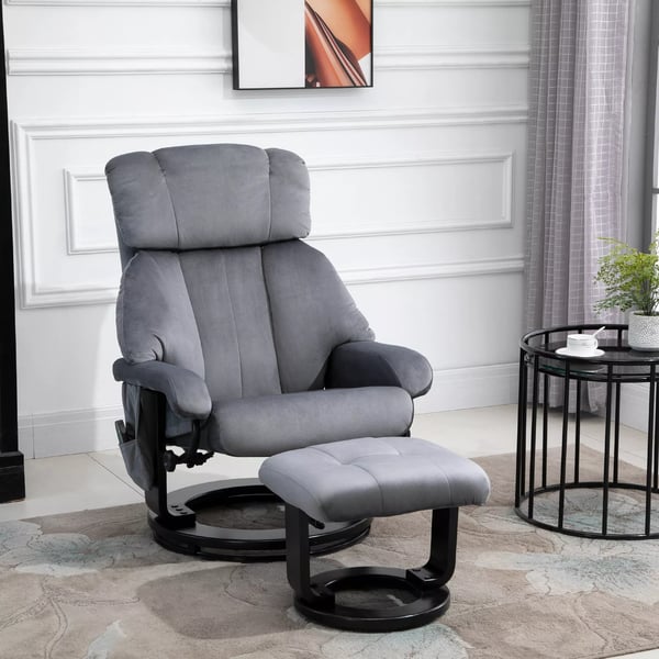 HOMCOM massagestol TV-stol hvilestol med liggefunktion lænestol med skammel massagefunktion fløjlsblødt polyester grå 76 x 80 x 102 cm