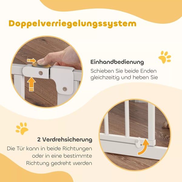 PawHut dørgitter, trappegitter med tovejsåbning, stål, hvid, justerbar 75-95 cm