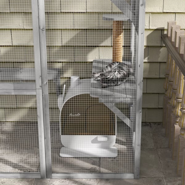PawHut kattebakke med låg, toilet til katte op til 5 kg, inkl. låg, måtte til kattegrus, plast, hvid, 43x44x47 cm