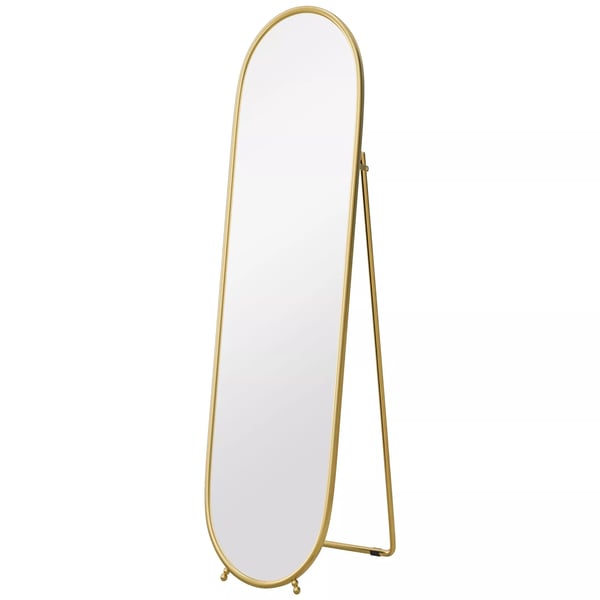 HOMCOM helkropsspejl, 160 x 40 cm vægspejl med stativ, metalramme, ovalt gulvspejl til stue, soveværelse, guld