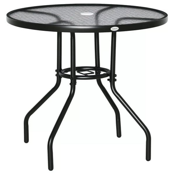 Outsunny havebord have-sidebord havemøbler altanbord bistrobord med parasolhul hærdet glas + metal sort Ø80 x 72 cm