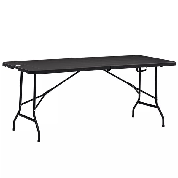 Outsunny havebord klapbord til 6 personer, buffetbord med stålstel, terrassebord i trælook, 180 x 75,5 x 73 cm, mørkegrå