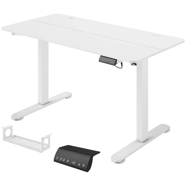 Vinsetto Højdejusterbart skrivebord 140x70cm elektrisk computerbord med 4 hukommelsesindstillinger, ergonomisk sidde-stå-skrivebord, krog, antikollision, hvid