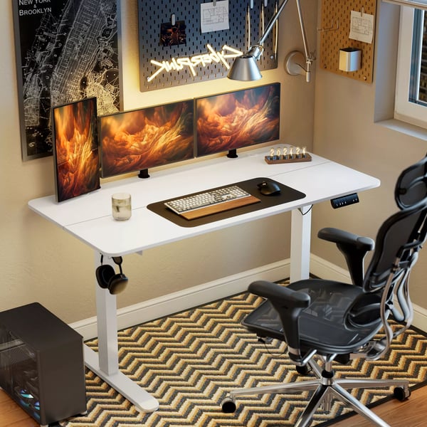 Vinsetto Højdejusterbart skrivebord 140x70cm elektrisk computerbord med 4 hukommelsesindstillinger, ergonomisk sidde-stå-skrivebord, krog, antikollision, hvid