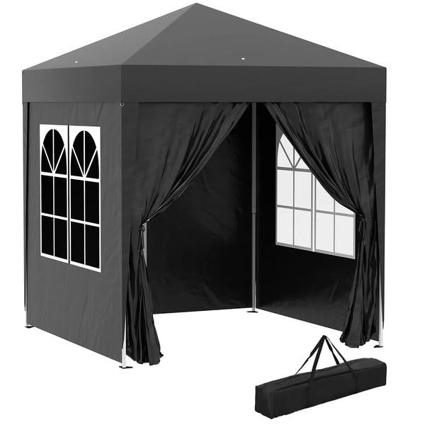 Outsunny Foldepavillon 2 x 2 m pavillon med 4 sidevægge, vindue, festtelt med UV-beskyttelse, havetelt inkl. bæretaske, stål, Oxford, sort