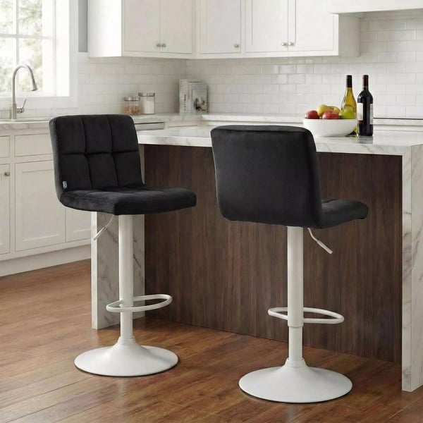 Sæt med 2 Peru fløjlsbarstole, sort, metalramme, justerbar højde, drejelig, quiltet design