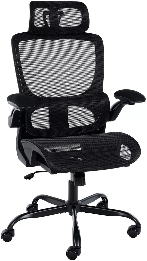 Ergonomisk kontorstol Kaylee - Sort, Plast, Metalstel, Netryglæn, Justerbar Nakkestøtte & Armlæn