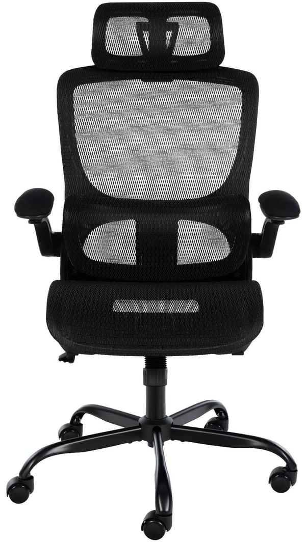 Ergonomisk kontorstol Kaylee - Sort, Plast, Metalstel, Netryglæn, Justerbar Nakkestøtte & Armlæn