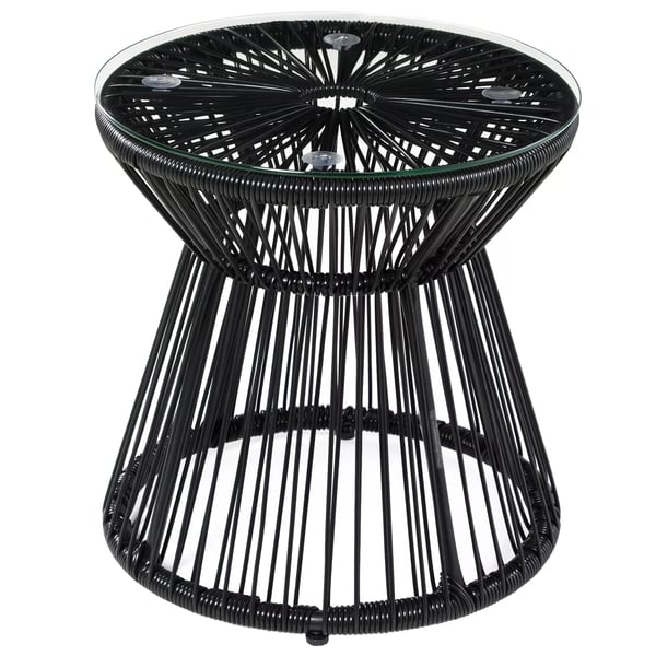Outsunny havebord med tromledesign, bistrobord med glasbordplade, rundt kaffebord, bistrobord med glasbordplade, sort