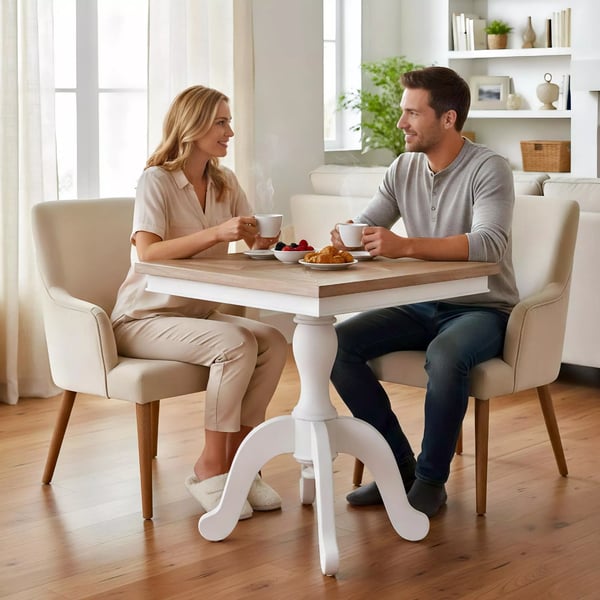 Grasby Træ Bistro Bord i Natur/Hvid - Rektangulært Shabby Chic Spisebord