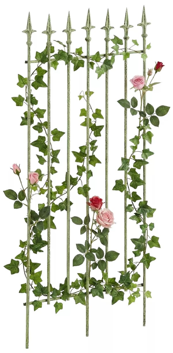 Rustik antikgrön metallspaljé Elisa för klätterväxter (100 cm H x 50 cm B)
